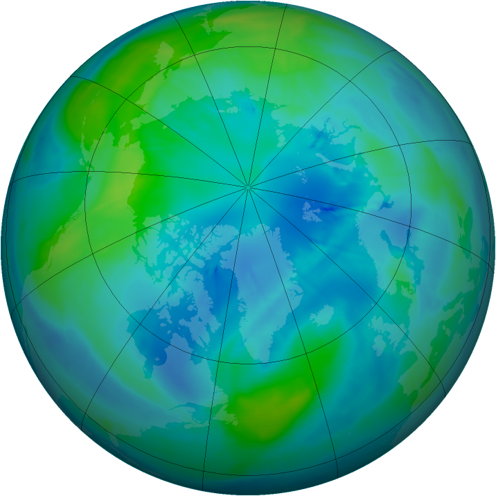 Arctic ozone map for 09 October 2008
